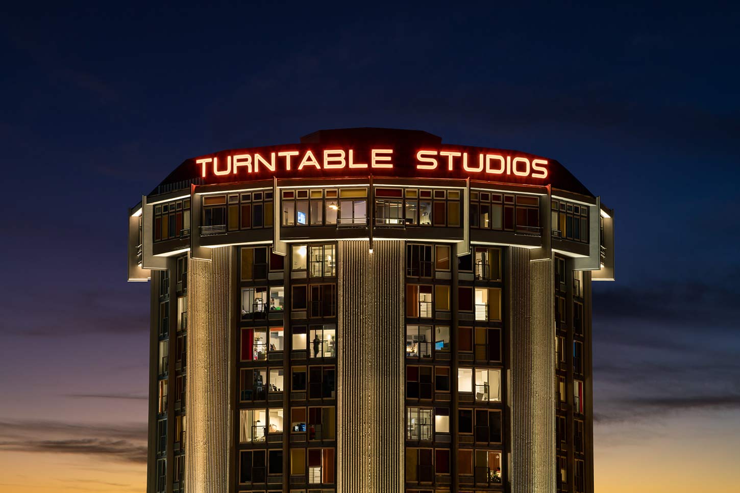 Turntable Studios Evening Exterior View