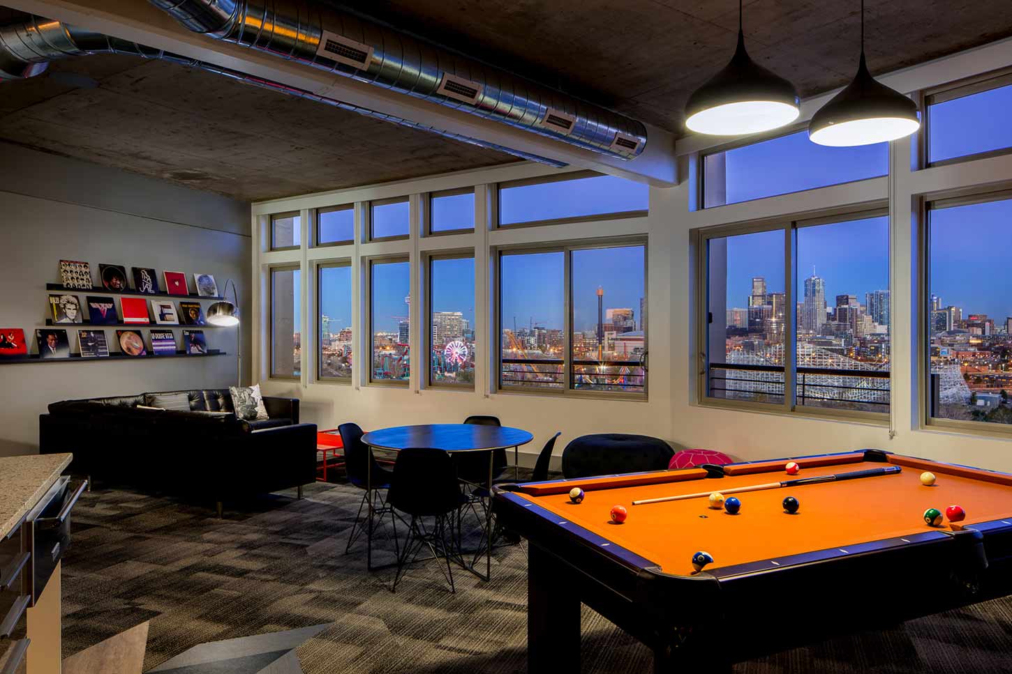 Turntable Studios Game Room With Denver Skyline View